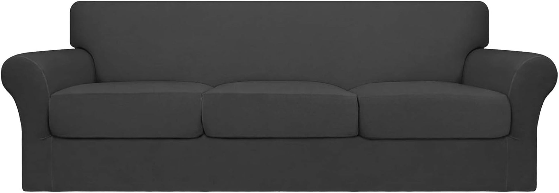 4 Pieces Oversized Stretch Soft Couch Cover for Dogs - Washable Sofa Slipcover for 3 Separate Cushion Couch - Elastic Furniture Protector for Pets, Kids Dark Gray