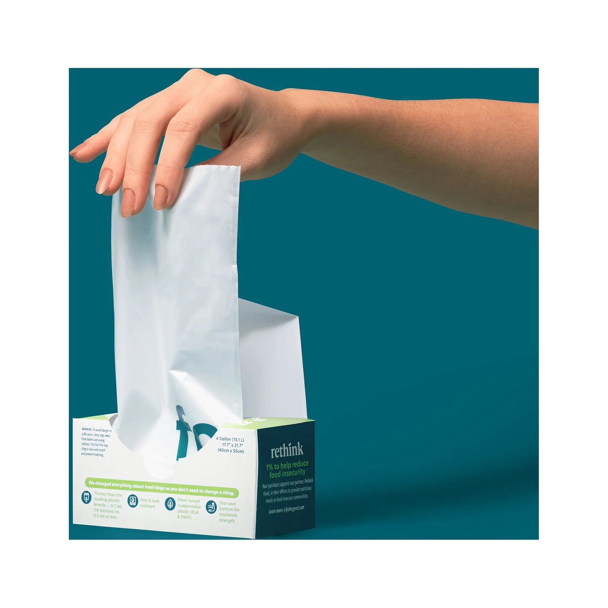 For Good Compostable Tall Kitchen Biodegradable Bin Liner Extra Strong, Tear and Leak Resistant Trash Bags, 15 Count, 13 Gallon W/Drawstring