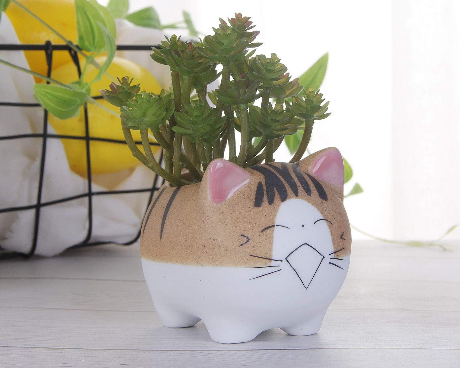 4.7 Inch Large Version Cat Succlent Pots Cat Pot, with Drainage Hole, Flower Pot, Handmade Ceramic Ornaments Cat Gifts for Cat Lovers Office