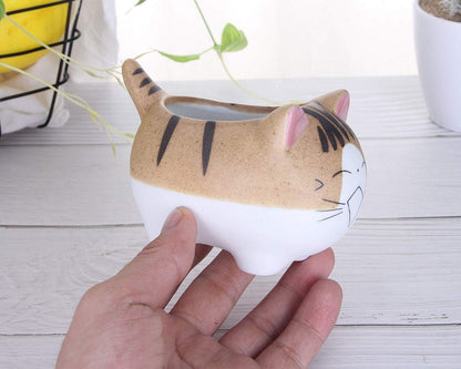 4.7 Inch Large Version Cat Succlent Pots Cat Pot, with Drainage Hole, Flower Pot, Handmade Ceramic Ornaments Cat Gifts for Cat Lovers Office