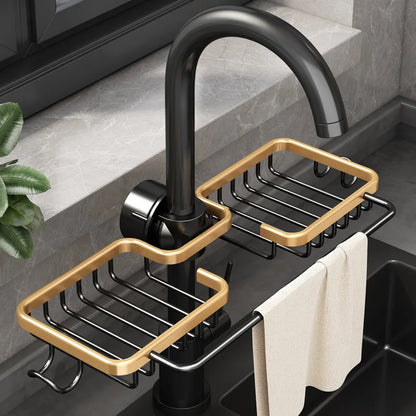 Kitchen Space Aluminum Sink Drain Rack Sponge Storage Faucet Holder Soap Drainer Shelf Basket Organizer Bathroom Accessories