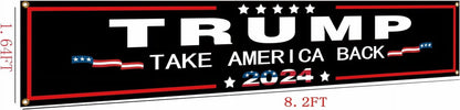 Donald Trump 2024 Flag Trump Take American Back Large Banner American Flag Banner Trump Yard Signs Banner Advertising Polyester Party Outdoor Flag Decor 8.2X1.6 FT