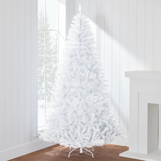 6Ft Premium White Hinged Artificial Christmas Pine Tree W/ 1,000 Tips, Metal Base