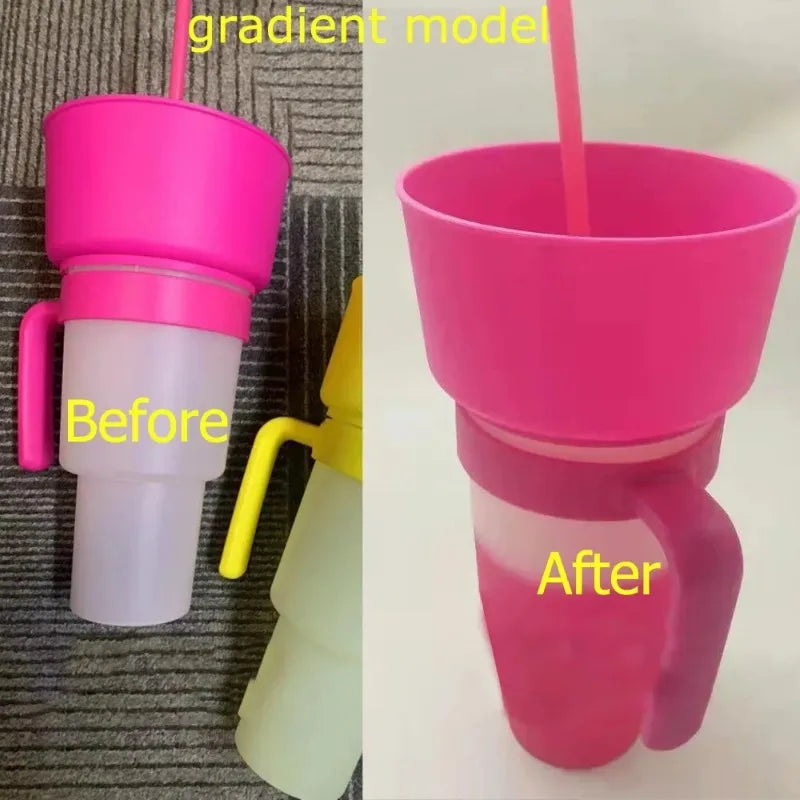 New 2 in 1 Creative Popcorn Snack Cup Integrated Beverage Cup with Handle Portable Beverage Cup Novel Design and Many Functions