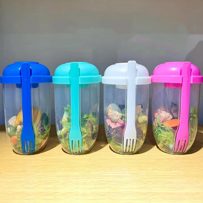 Portable Salad Cup Kids Breakfast Salad Bowl with Fork Plastic Diet Meal Shaker Cups Kitchen Food Lunch Box Bottles Mason Cup