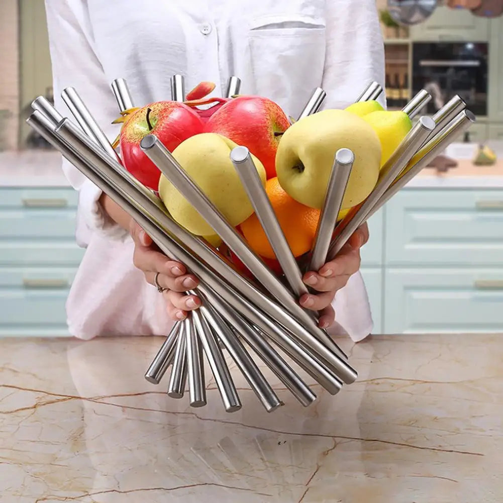 Creativity Stainless Steel Fruit Basket Foldable Rotation Fruit Stand Bowl Fruit Stand for Fruits Vegetables or Bread