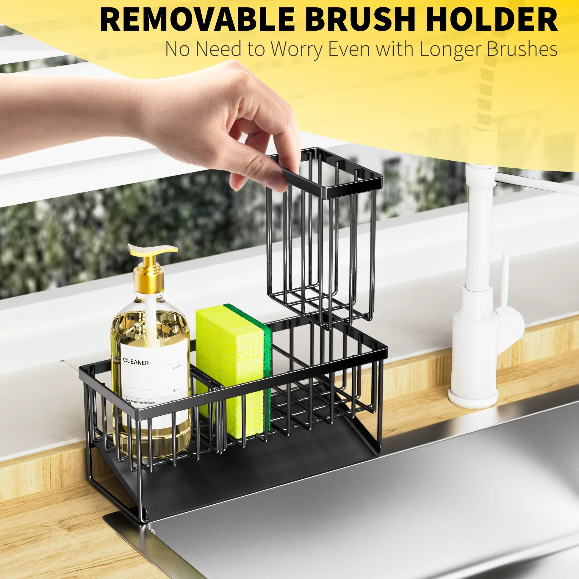 Sink Caddy Kitchen Organizer,Sponge Holder Kitchen Sink Caddy,Waterproof and Rustproof Black Kitchen Accessory