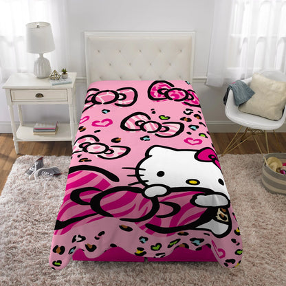 Kids Plush Twin/Full Blanket, 62 X 90, Pink Animal Print, Sanrio