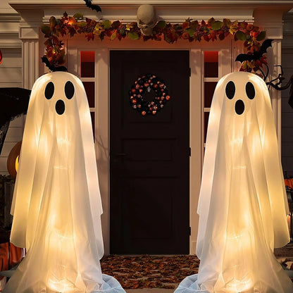 Decorations Outdoor, Large Lighted White Cloth Ghosts, 49 Inches Standing White Ghost, Home Courtyard Lawn Party Decoration (Cute)