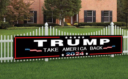 Donald Trump 2024 Flag Trump Take American Back Large Banner American Flag Banner Trump Yard Signs Banner Advertising Polyester Party Outdoor Flag Decor 8.2X1.6 FT