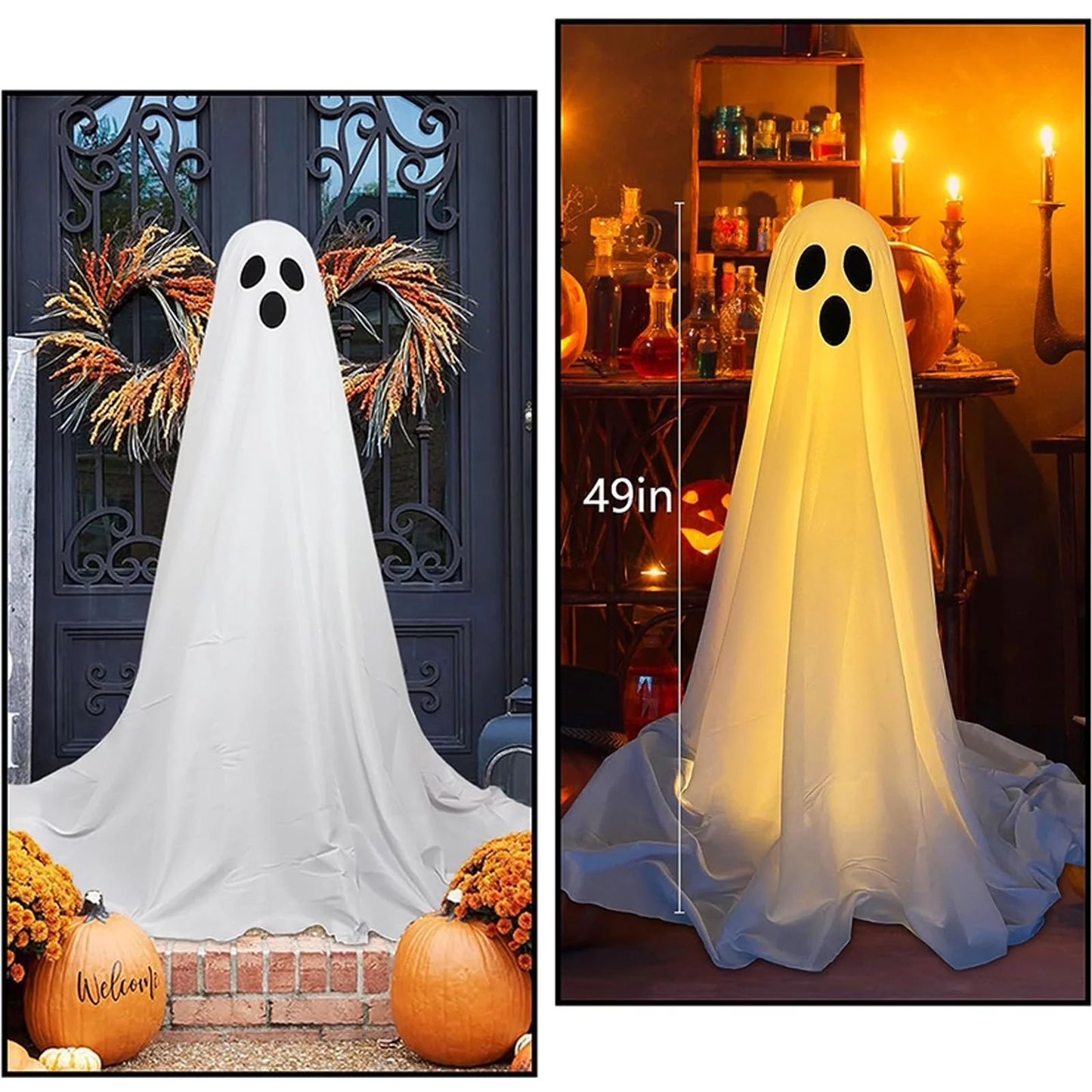 Decorations Outdoor, Large Lighted White Cloth Ghosts, 49 Inches Standing White Ghost, Home Courtyard Lawn Party Decoration (Cute)