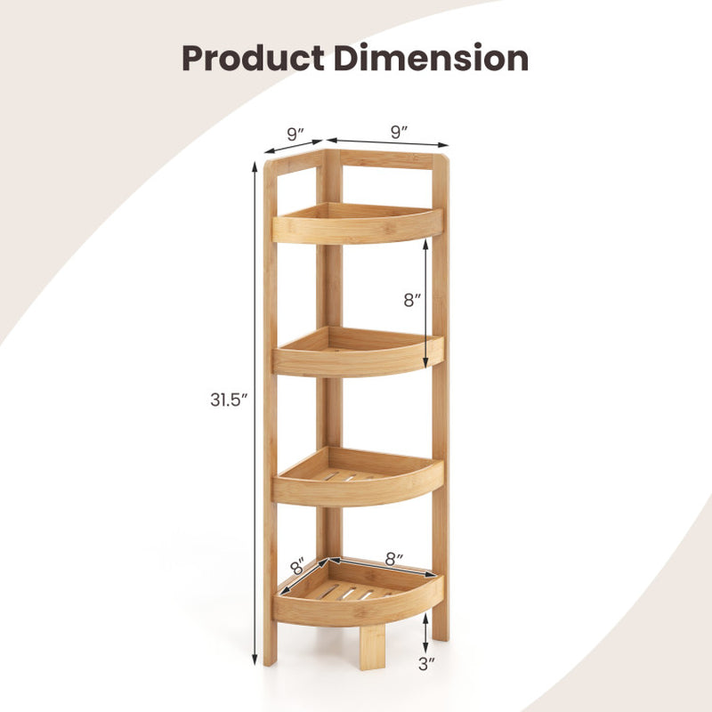 4 Tier Bamboo Corner Shelf Corner Freestanding Storage Organizer Shelving Unit for Bathroom