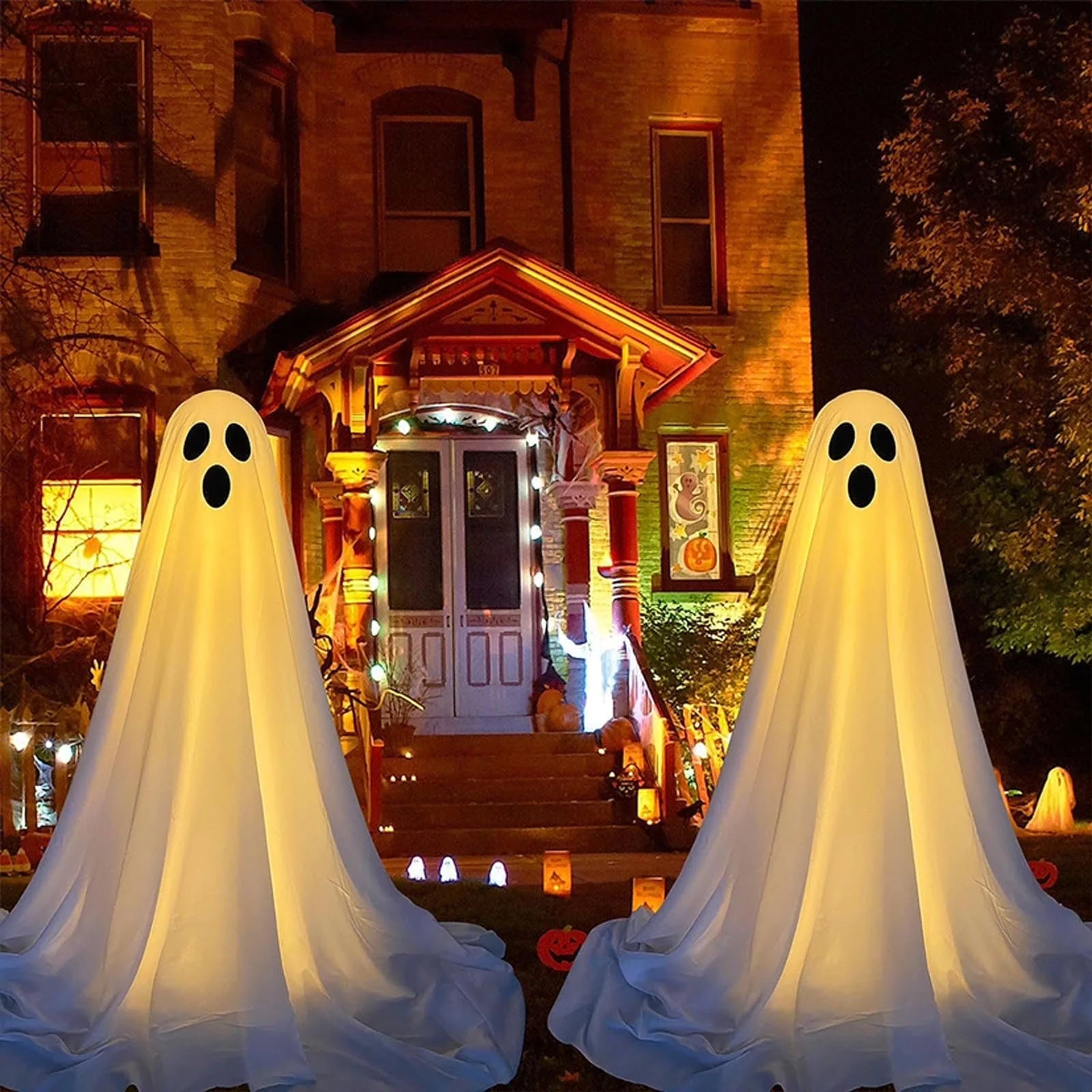 Decorations Outdoor, Large Lighted White Cloth Ghosts, 49 Inches Standing White Ghost, Home Courtyard Lawn Party Decoration (Cute)