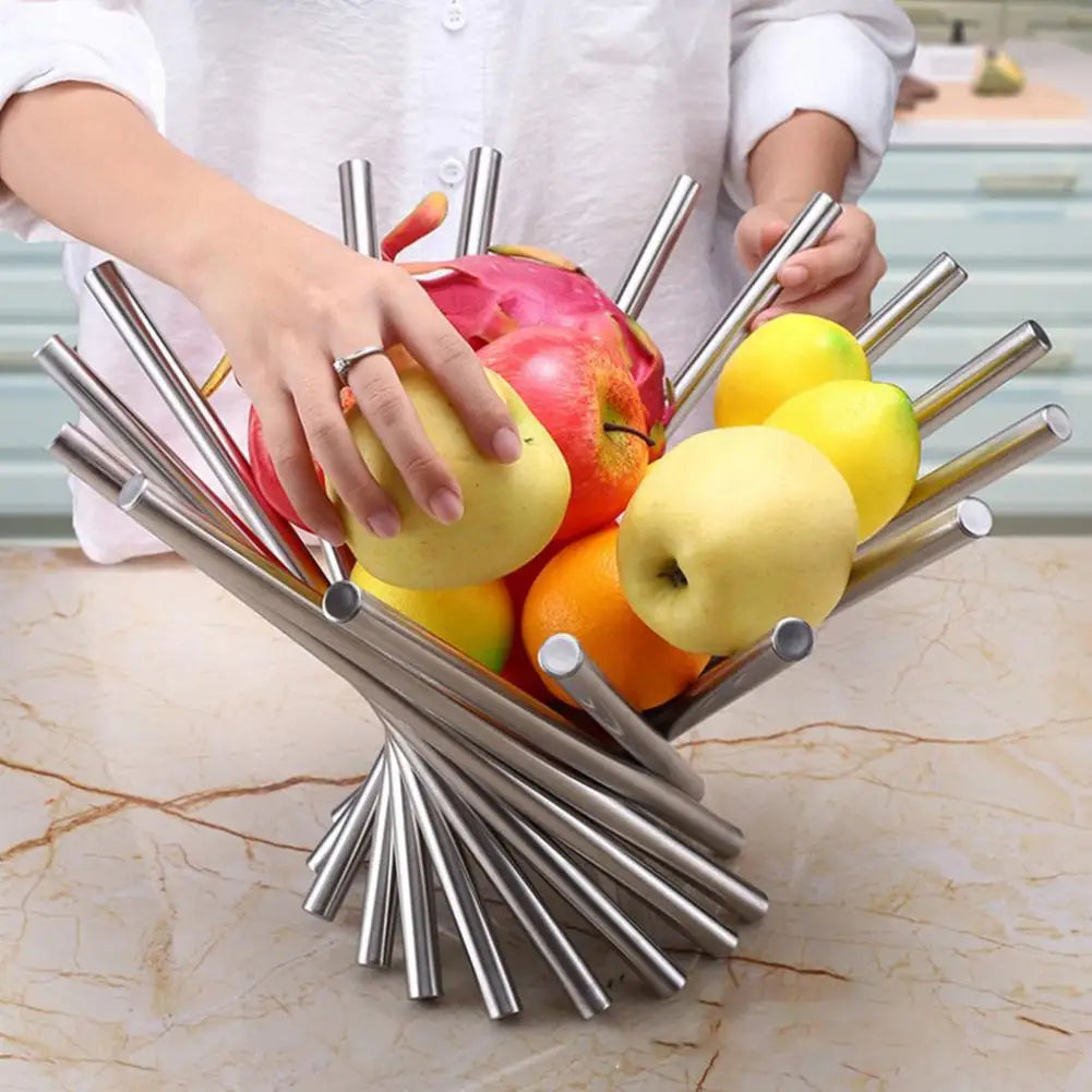 Creativity Stainless Steel Fruit Basket Foldable Rotation Fruit Stand Bowl Fruit Stand for Fruits Vegetables or Bread